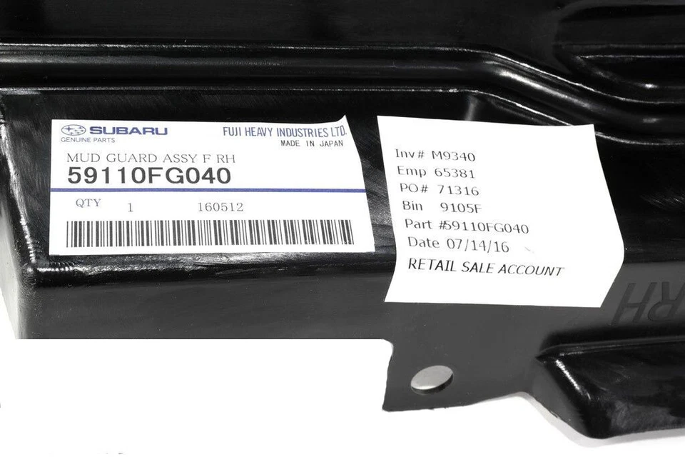 OEM 2011-2014 Subaru Impreza WRX STi Right Fender Liner Splash Shield 59110FG040 - Image 3 of 3