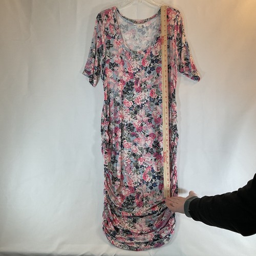 Motherhood Damen Blumenmuster gerruchtet Kleid Bodycon rosa Umstandsmode kurzärmelig XL - Bild 3 von 13