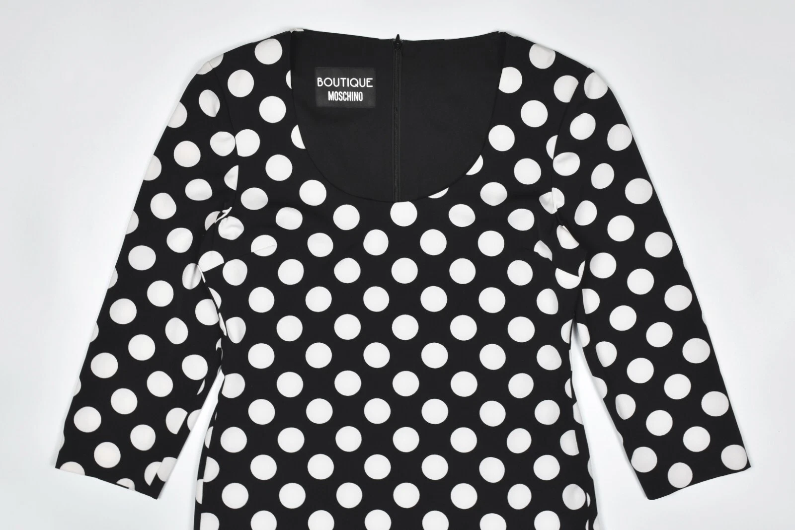 Abito boutique MOSCHINO foderato misto poliestere a pois nero taglia 10 US