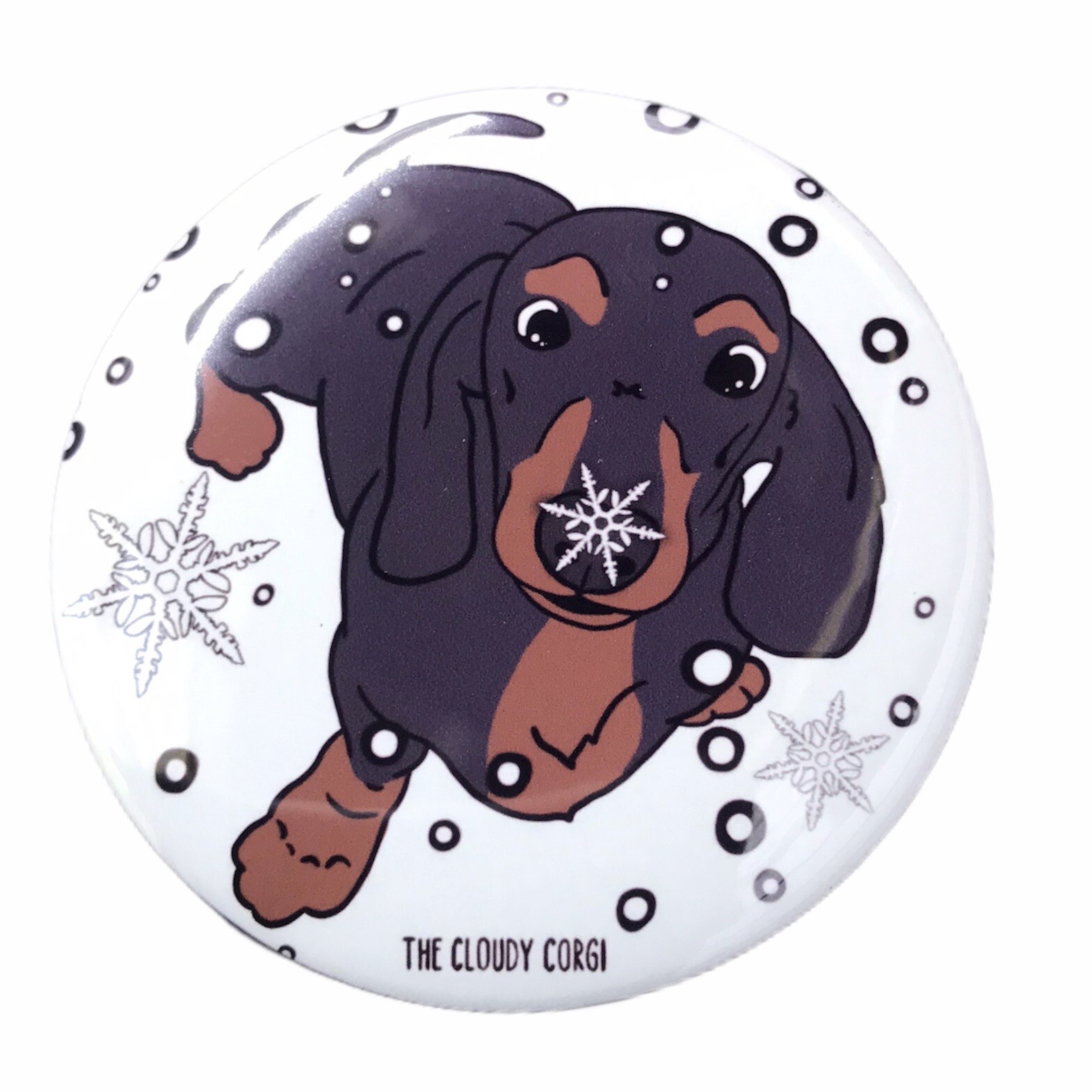Bassotto Nero e Marrone Neve Pinback Pulsante Stagionale Natale Accessori per Cani