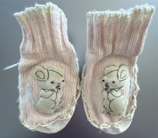 vintage pink knit leather baby booties moccasins shoes JAPAN sz 4.5 up to 1 year