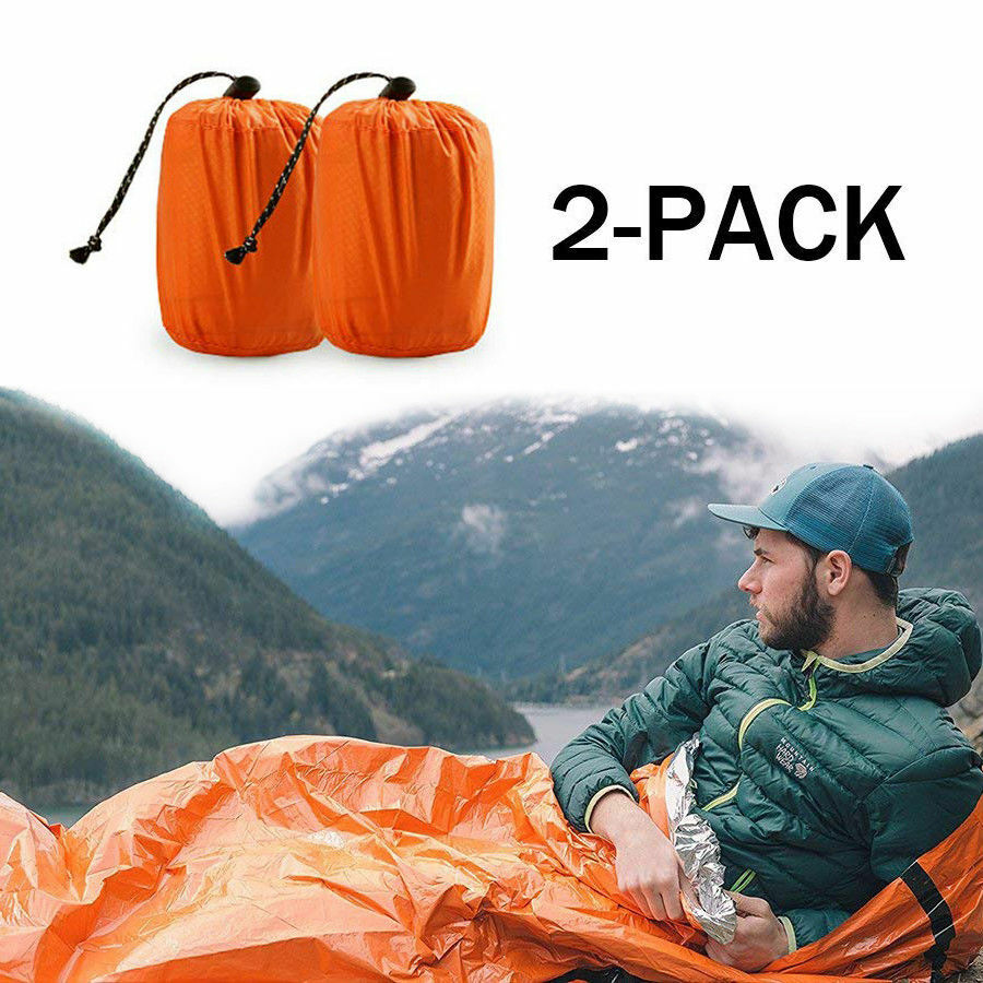 Paquete de 2 sacos de dormir de emergencia térmicos impermeables supervivencia al aire libre campamento senderismo