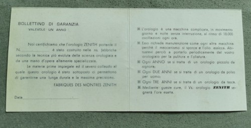 Zenith Vintage Garantie Rohling 50er bis 60er Jahre für alle Modelle Newoldstock - Bild 5 von 8