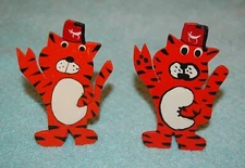 Two (2) Hand Made and Hand Painted Fez Wearing Tigers Wood Vintage Napkin Rings