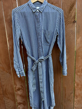 GAP Women's Striped Shirt Dress Belted Long Sleeve Lyocell Navy White Small