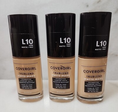 3 Covergirl TruBlend Matte Made Liquid Foundation,#L10 Fair Porcelain