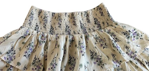 NWT AERIE Creamy Blue + Lavender Floral Layered Flouncy Rayon Mini Skirt Size XS - Picture 4 of 8