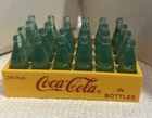 Vintage Mini Plastic Coca-Cola 24 Green Bottles in Yellow Crate