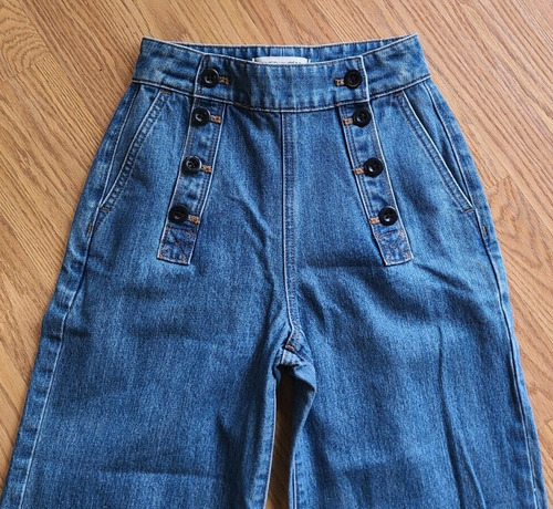 MADEWELL JEANS MARINAIO RIVETTO E FILO GAMBA LARGA CROPPED VITA ALTA DENIM TG 23 - Foto 3 di 6