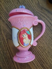 Little Mermaid Princess Ariel Pink Plastic Mug Cup w/ Flip Top Lid