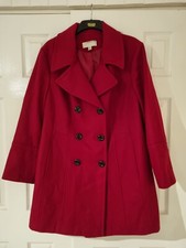 Anne Klein Double-breasted Peacoat In Red - Size 20 ( 2x)