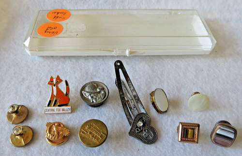Vintage / Old Estate Lot Of Old Cufflinks & 1 Hair Clip, Pins As Pictured w/Case
