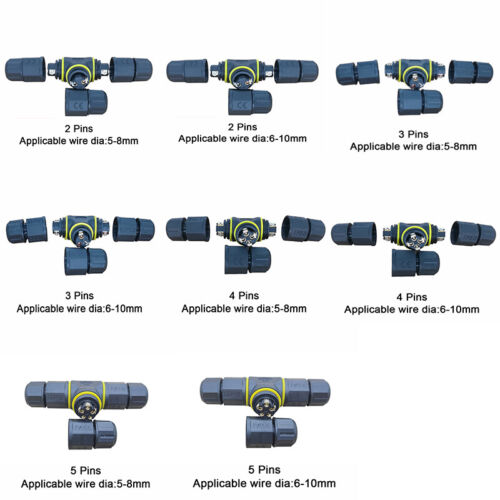 Waterproof Connector Plug Straight/ T Shape/ X Shape 2 Pin - 5 Pin Outdoor IP68 - Picture 9 of 15