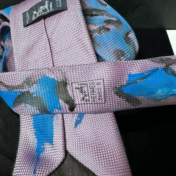 Hermes Purple Blue Tie Mens Necktie Hand painted Abstract Art Neckwear Upcycle thumbnail 5