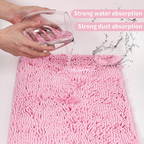 Pink 2 Pieces Bathroom Rugs, Ultra Soft Non Slip Absorbent Chenille Toilet Bath - Picture 2 of 12