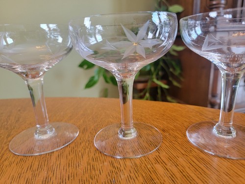 Set 3 Princess House Champagne Glasses Clear Crystal Heritage Etched Floral - Picture 3 of 10