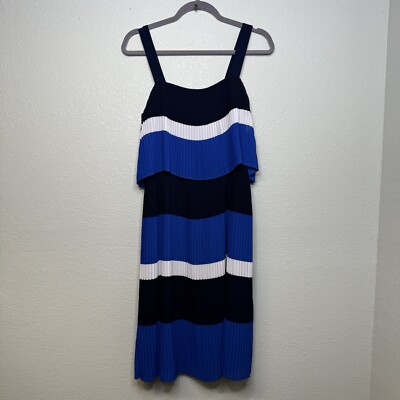 New Michael Kors Striped Tiered Pleated Chiffon Midi Dress Square Neck Size 