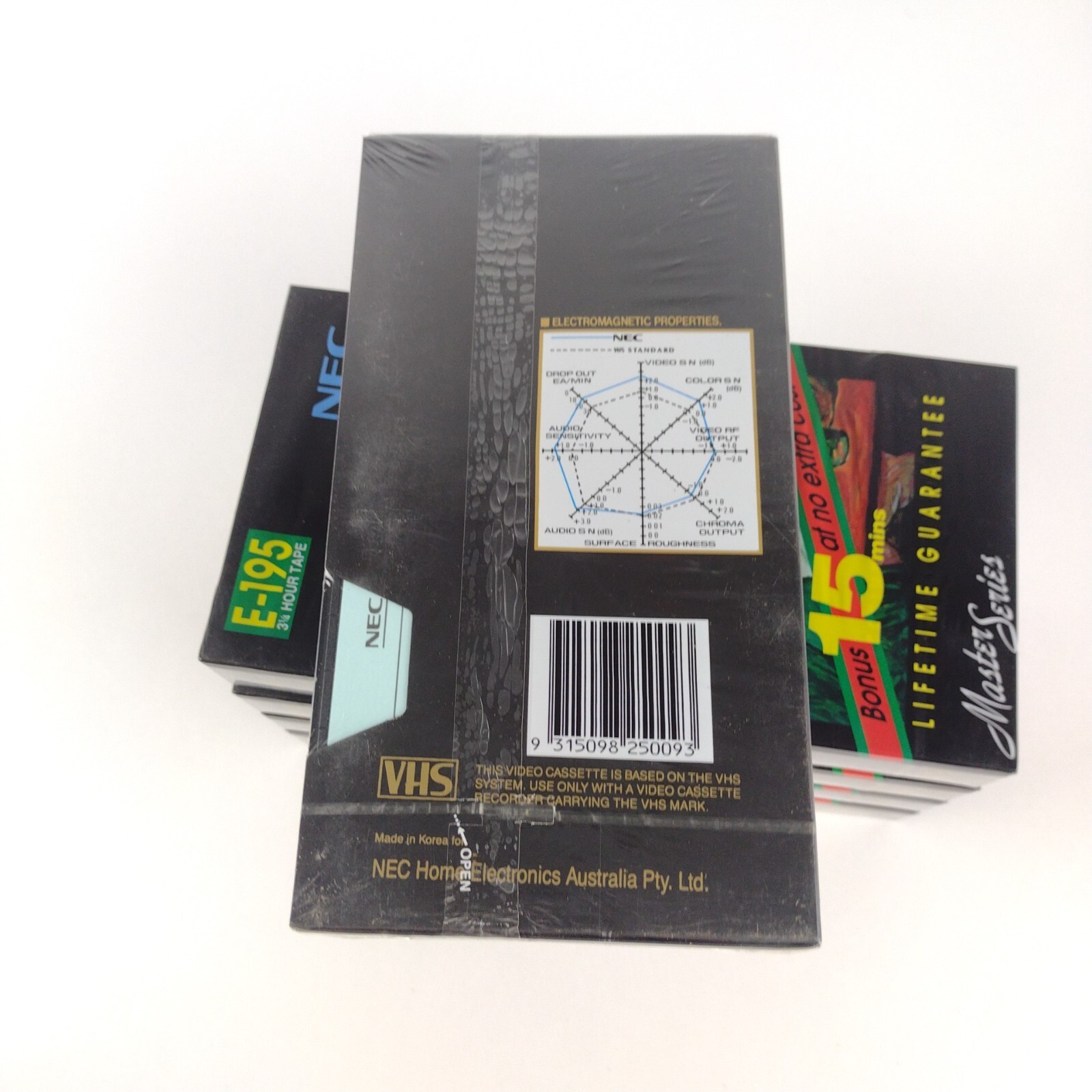 Set of 5 NEC High Definition E195 3.25hr VHS VCR Recordable Cassette