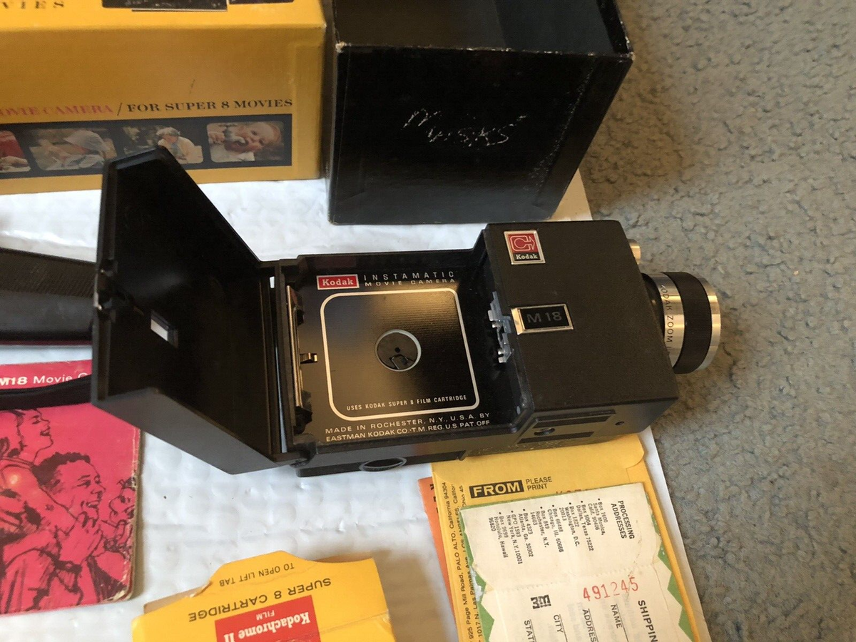Kodak Instamatic M18 Movie Camera With Box, Manual, Accessories, Untested  D18