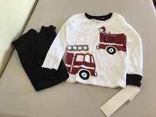New Carter's Firetruck Pajama Set Long sleeve Snug White Black Boys Toddler Upic