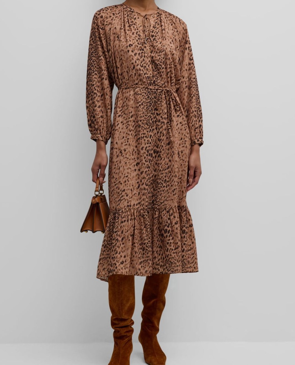 $448 Brochu Walker Women Beige Sarai Animal-Print Flounce Midi Dress Size XS | eBay $448 Brochu Walker Women Beige Sarai Animal-Print Flounce Midi Dress Size XS | eBay