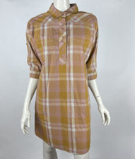 Prana Deryn Dress Women M EUC Button-Up Pockets Organic Cotton Collared Plaid
