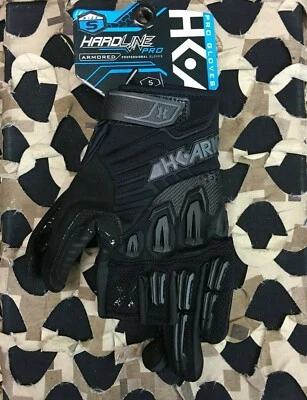 LARGE HK Army Hardline Armored Half Finger Paintball Gloves - Blackout