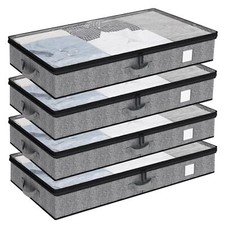 4 Pack Underbed Storage Containers Below 4.5 Inches Low Profile Under Bed Organi