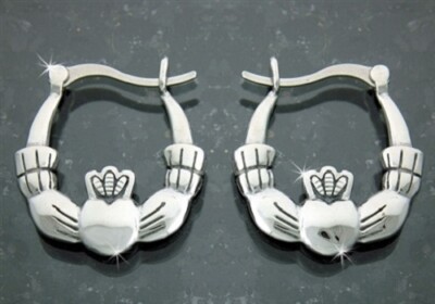 Classical Large Double Sided Stainless Steel Claddagh Hoop Earrings