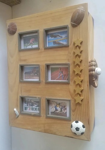 3 Shelf Sports Award Cabinet W/ 6 Picture Frame Door/ Picture Award Storage Box - Picture 9 of 21