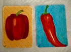 ACEO Original Food painting  2 pc set by Lisa Post “Red Pepper” & “Chili Pepper” — photo 1