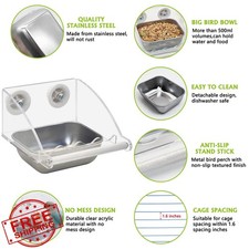 BNOSDM Bird Feeder Cage Seed Water Bowl Acrylic Perch Stand Cockatiel Finch