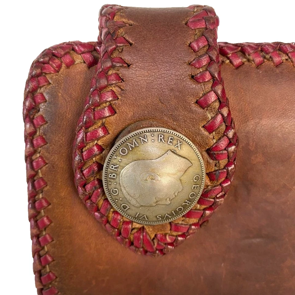 Portefeuille court en cuir motard ALUZUNI marron poche gravée Japon style moto - Photo 3/4