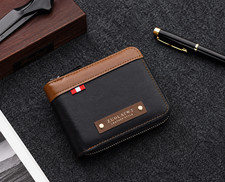 Mens RFID Leather Wallet Zip Around Bifold Ca...
