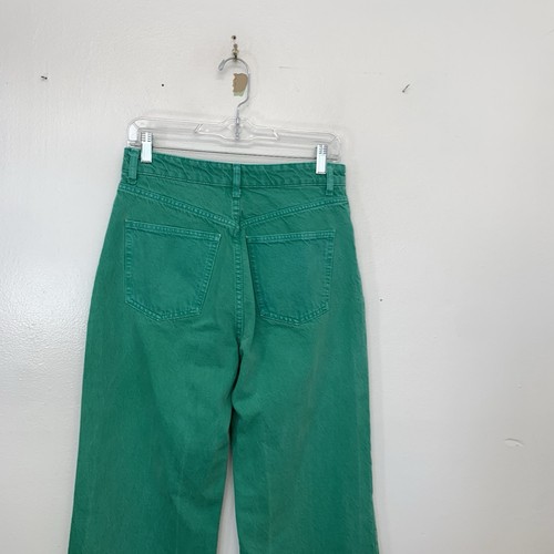 Zara High Rise Green Jeans Woman Sz 6 Fray Hem Wide Straight Leg Pockets Boho - Picture 5 of 11