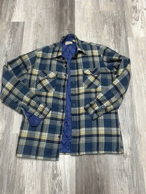 Vintage Oakton Quilted Flannel Blue/Yellow Plaid Shirt Jacket Size Tall Medium