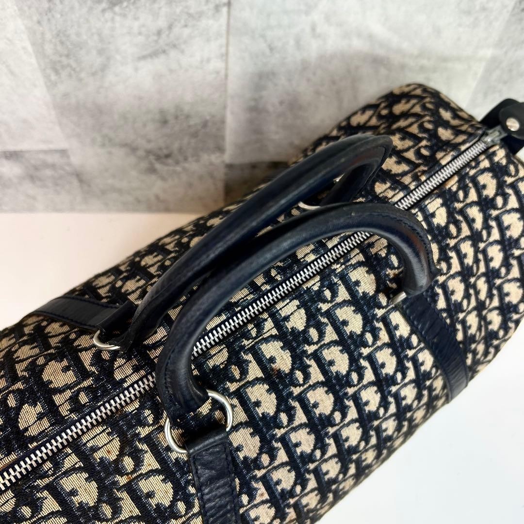 Christian Dior Mini Boston Handbag Canvas Genuine Leather Navy Beige Authentic thumbnail 12