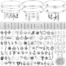 363 Pcs Charm Bracelet Making Kit Bangle Bracelets DIY Kit 17 Silver Expandable