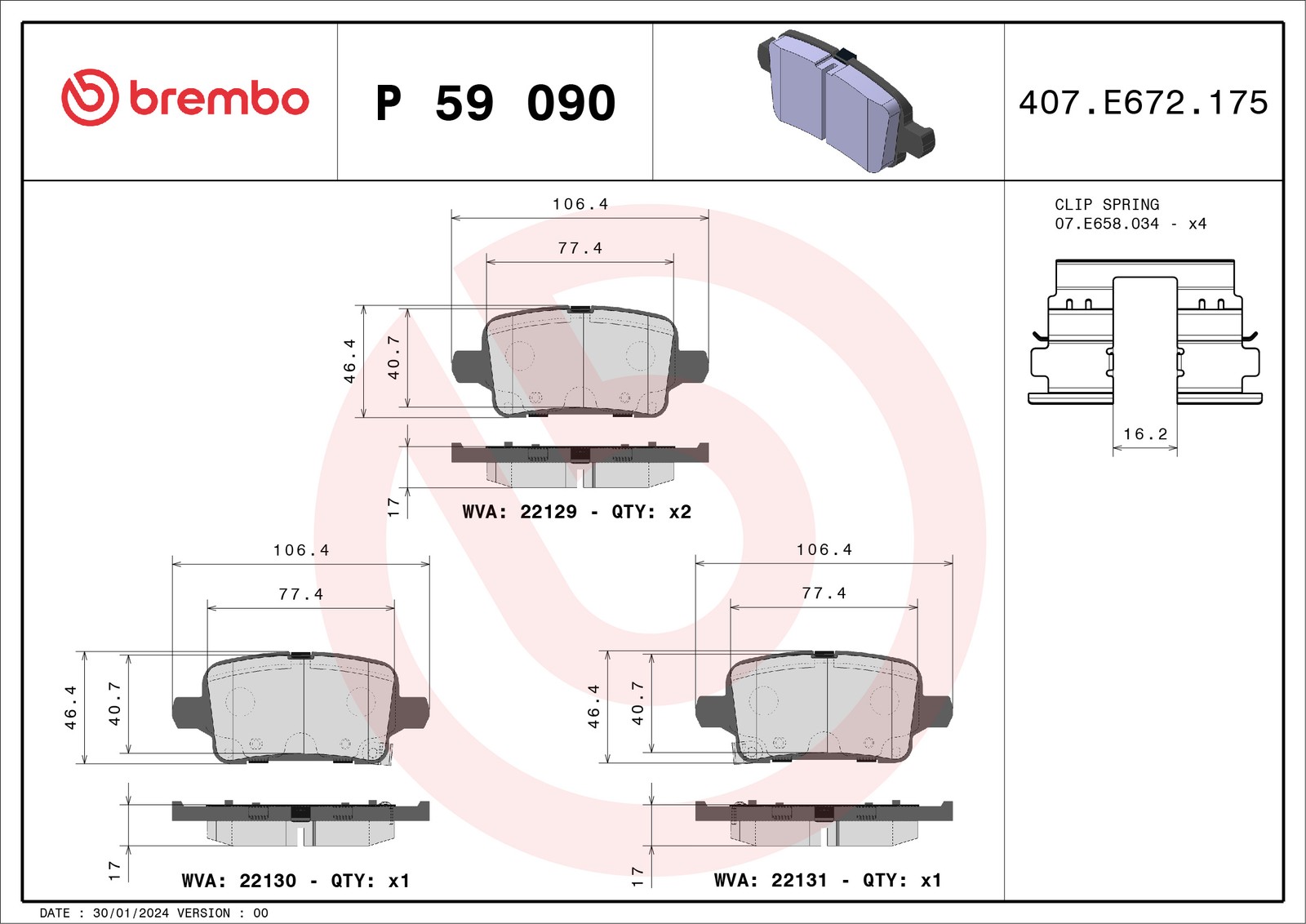 Bremsbelagsatz, Scheibenbremse P 59 090 BREMBO für CHEVROLET OPEL - Bild 7