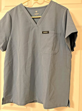 Scrub Top Women JAANUU Short Sleeve UltraLast V Neck Front Pocket Grey Stretch S
