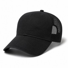 Black Trucker Hat Mesh Snapback Cap Plain Blank Adjustable Workwear