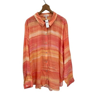 NWT Cloth & Stone Blouse Printed Button Down Orange Lightweight Size 2X