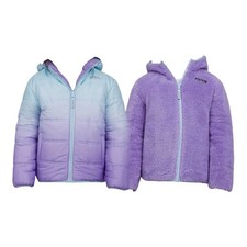 Eddie Bauer Reversible Fleece Puffer Jacket Dream Blue Purple girls 5-6 Outdoor