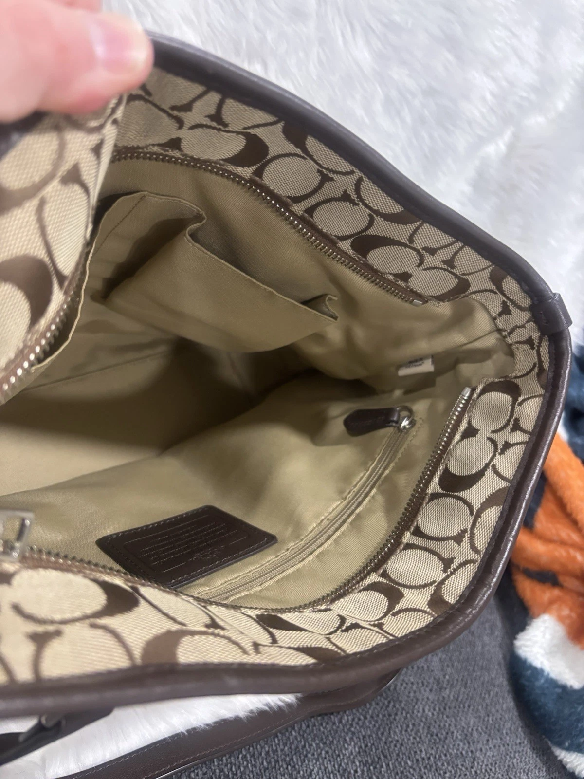 Borsa Coach in tela e pelle marrone a tracolla