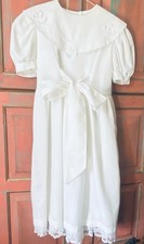 Girls vintage White Dress Puff Sleeve Bow Lace Accents Easter First Communion