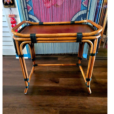 MCM Rattan & Bamboo Accent Table Italy During 1960s or 1970's. 26''×16''×24''