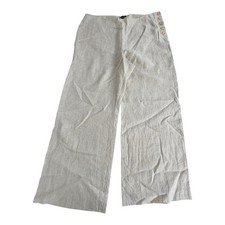 Talbots Womens Pants 14P Petite Linen Beige High Waist Wide Leg Side Button