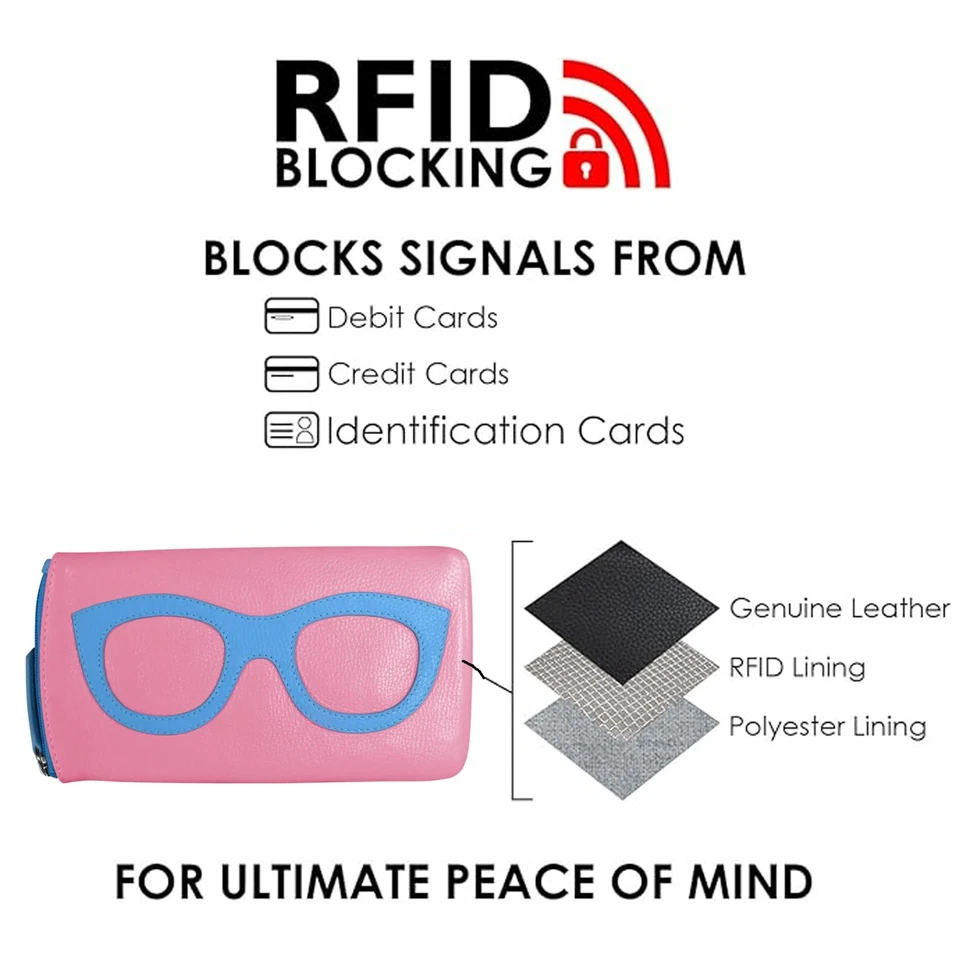 ILI Nueva York Estuche de Cuero para Anteojos Cremallera Gafas Billetera Flamenco Rosa Aqua Azul Nuevo con Etiquetas Foto 3 de 4