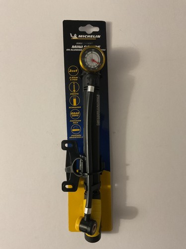 Mini Pompe MICHELIN 2-en-1 Avec Manomètre – Main Ou Pied, Alu, Noir/jaune, Compatible Schrader/Presta