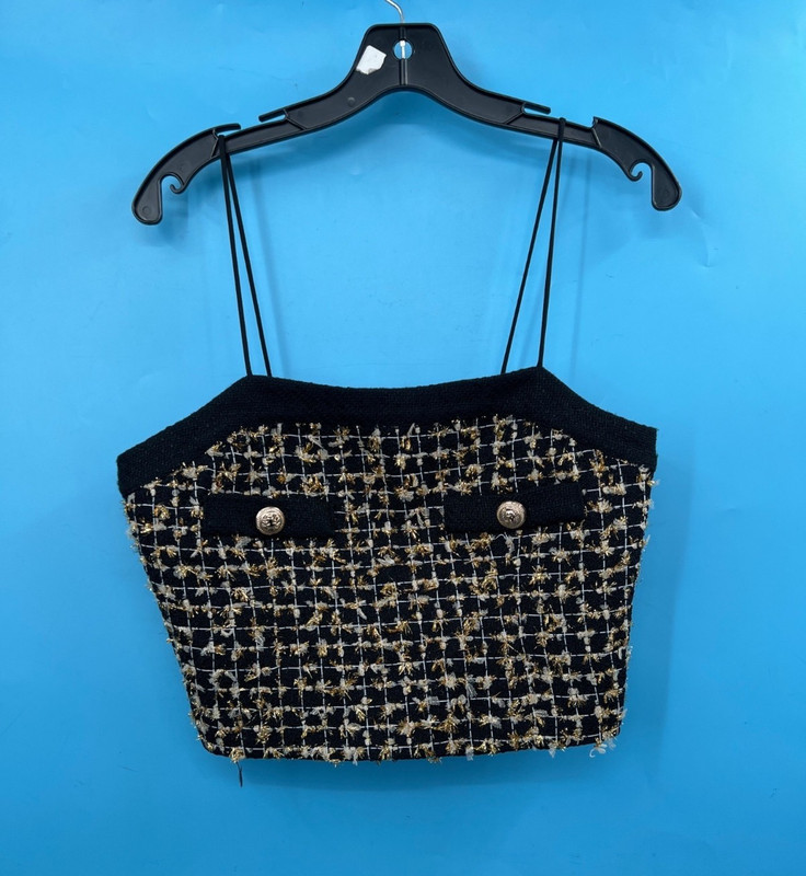 Women's ENDLESS ROSE Tweed Black & Gold Tank Top Sz S